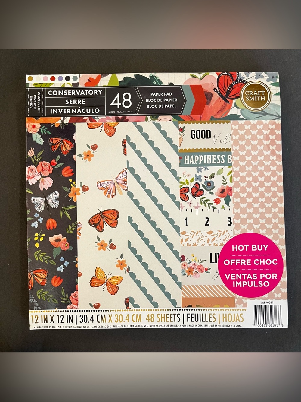 Craft Smith 'Conservatory' 12x12 Paper Pad - Butterfly Floral